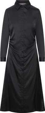 Coco de la Mour Satin Side Gathered Button Front Shirt Dress