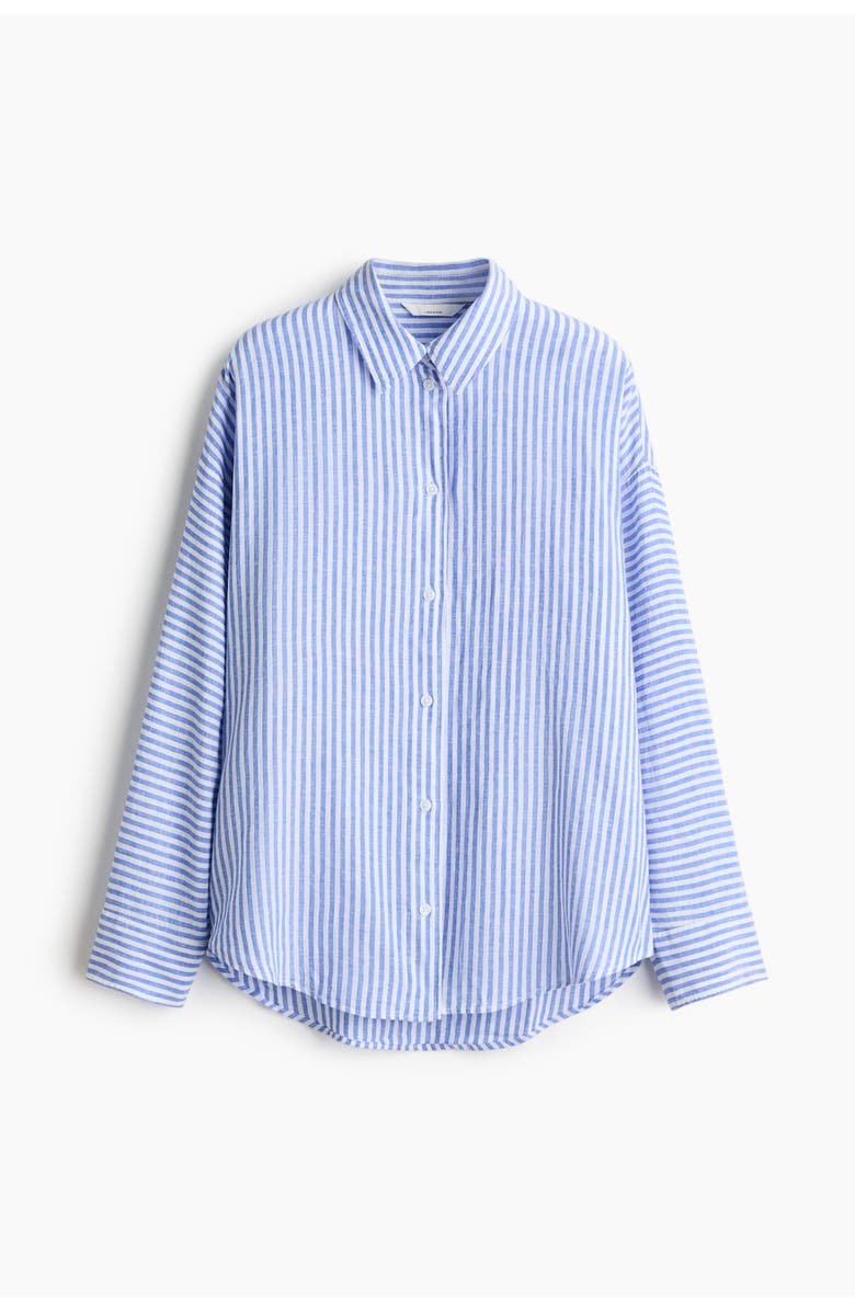 H&M Dolman-sleeved Linen-blend Shirt, Alternate, color, Blue/Striped