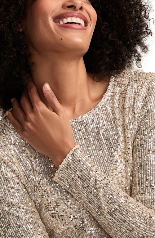 Lucky Brand Sequin Long Sleeve Top In Gold