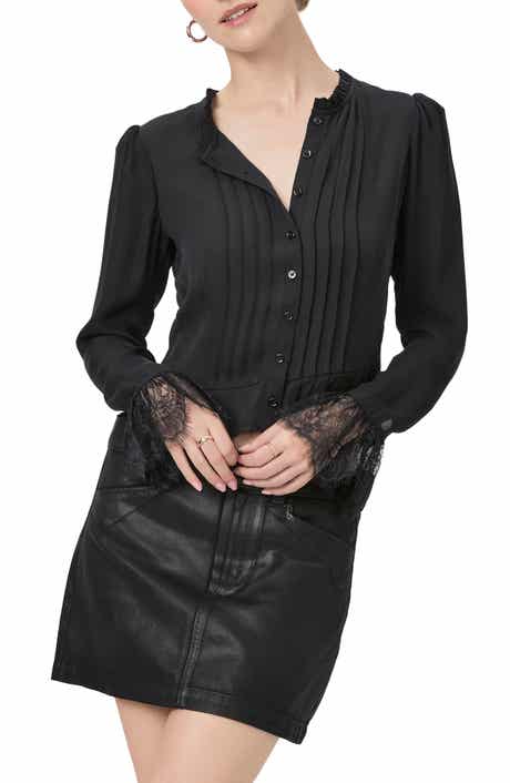 PAIGE Franca Lace Trim Silk Button-Up Top