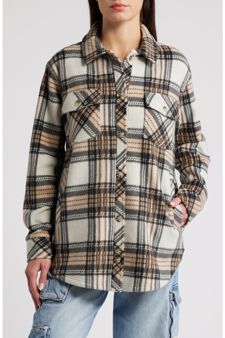 Plaid Polar Fleece Shacket, Alternate, color, BLACK CAMEL