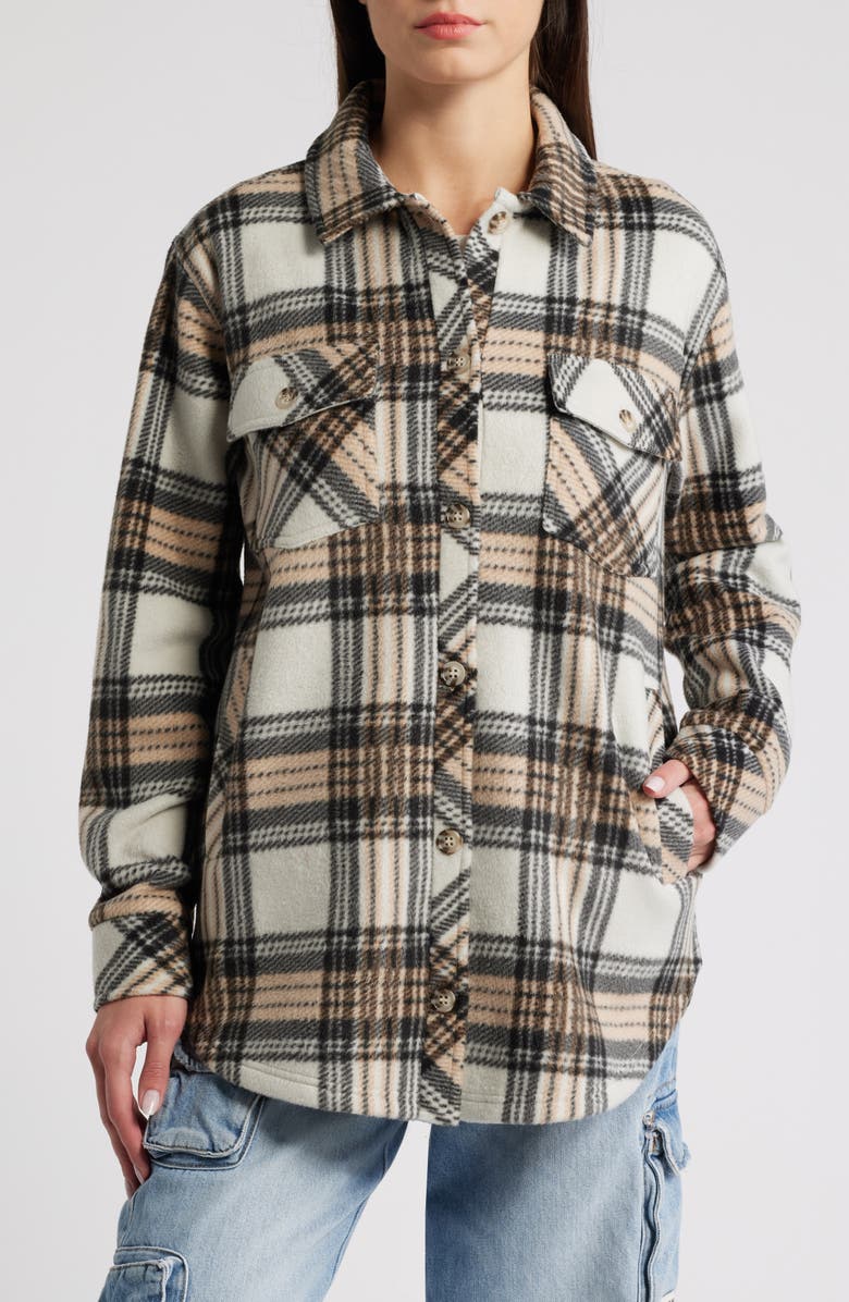 Thread & Supply Plaid Polar Fleece Shacket, Alternate, color, Black Camel