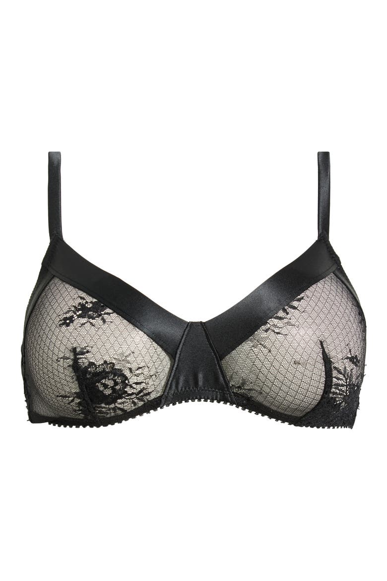 Louise Sheer Satin & Lace Triangle Bralette, Alternate, color, BLACK