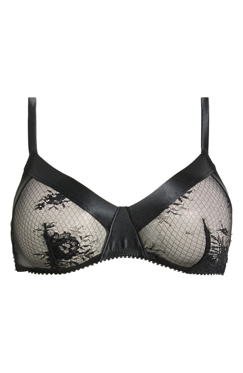 Simone Perele Louise Sheer Satin & Lace Triangle Bralette, Main, color, Black