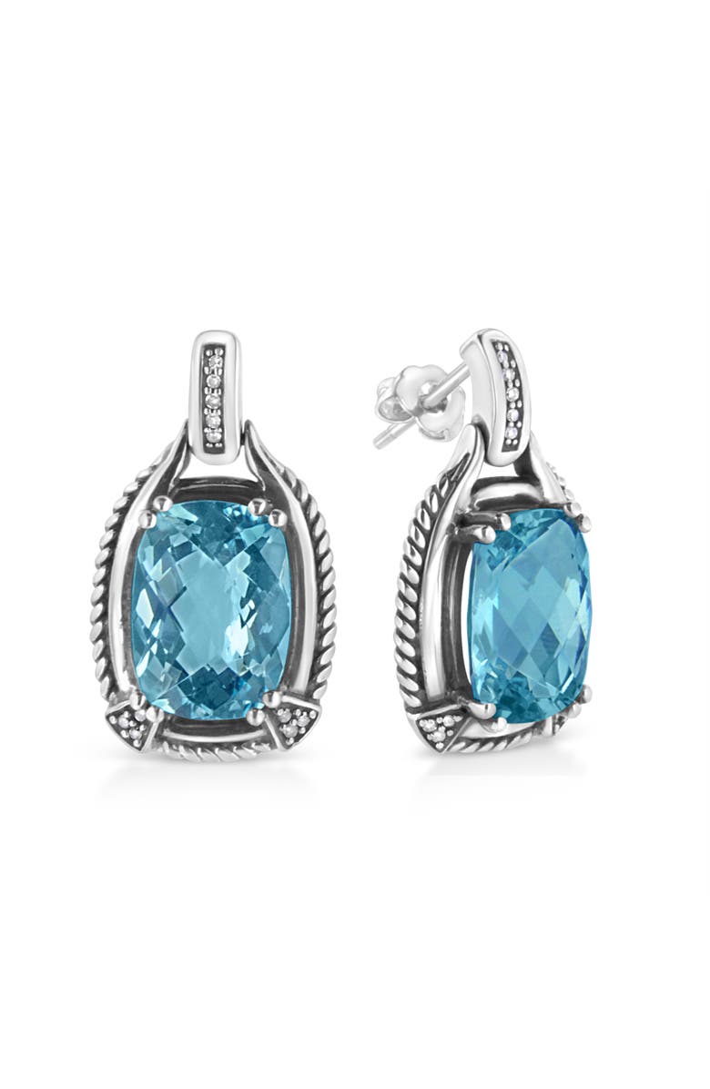 Haus of Brilliance Silver 14x10MM Cushion Blue Topaz Gemstone and Diamond Accent Dangle Earring, Alternate, color, White