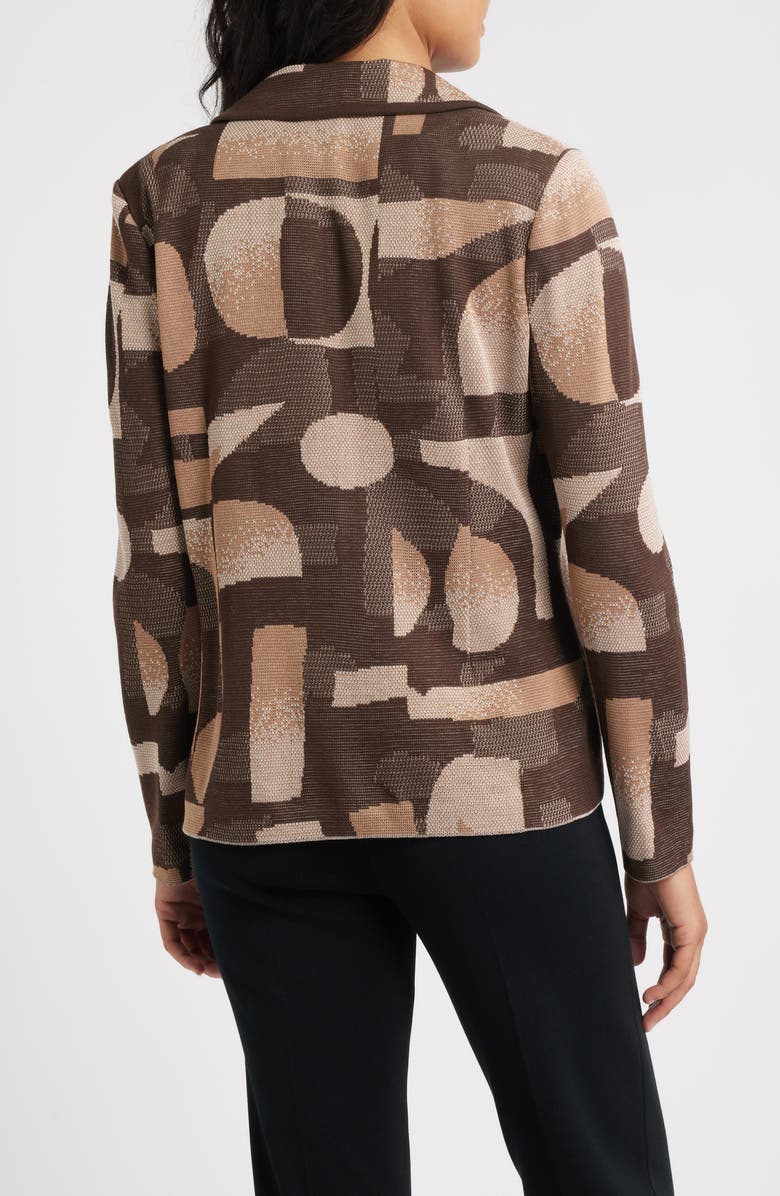 Ming Wang Geometric Jacquard Knit Blazer, Alternate, color, Warm Taupe/ Dark Umber/ Ivory