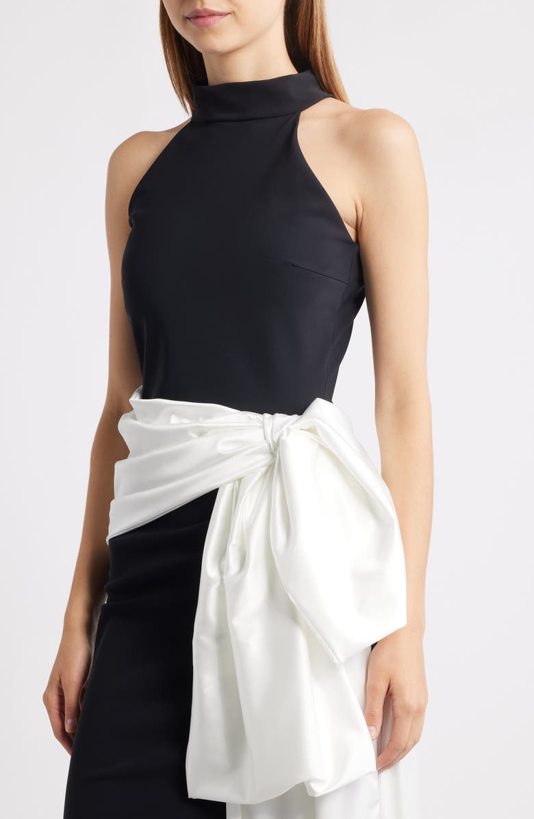 Chiara Boni La Petite Robe Sarity Bow Sleeveless Gown, Alternate, color, Black/ White