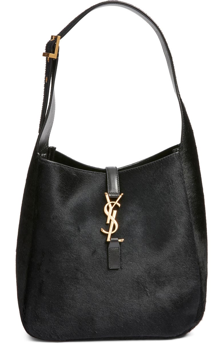 Saint Laurent Small Le 5 À 7 Genuine Calf Hair Shoulder Bag, Main, color, Noir