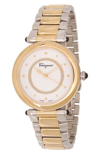Ferragamo Idillo Two-tone Bracelet Watch, 36mm In Two Tone