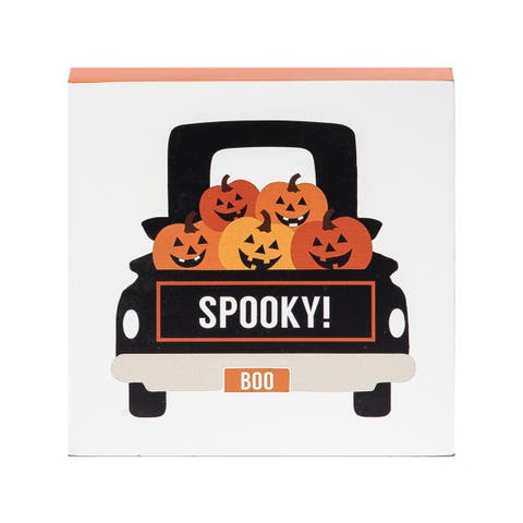 5" Pumpkin "Spooky!" Truck Halloween Shelf Sitter Decoration