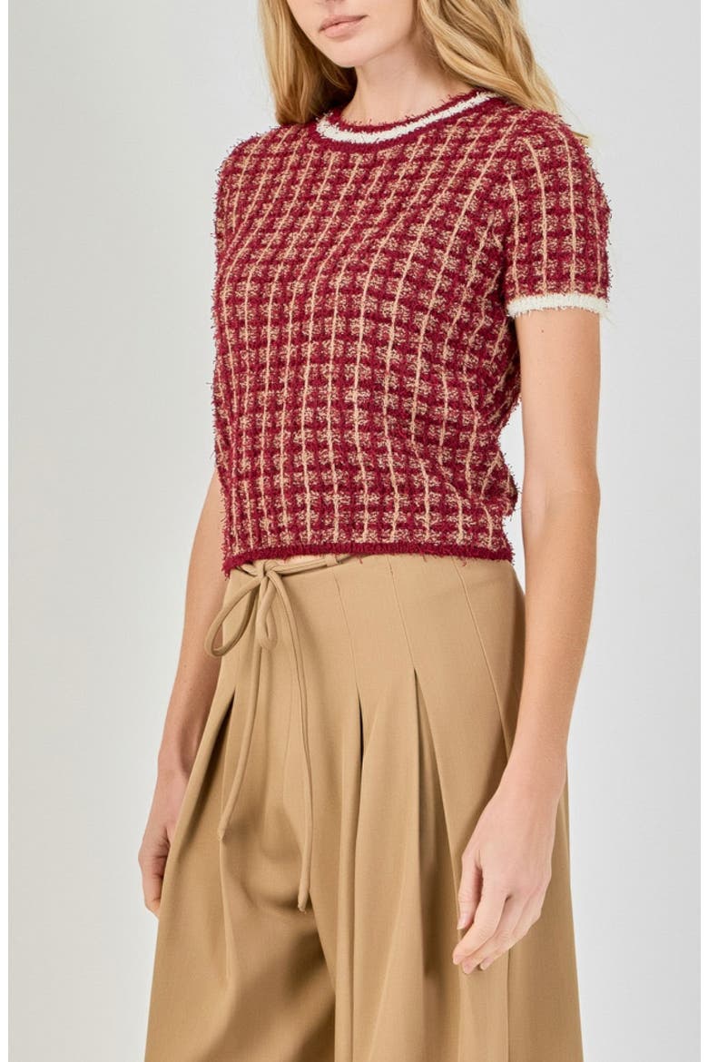 Check Tweed Sweater, Alternate, color, MERLOT MULTI