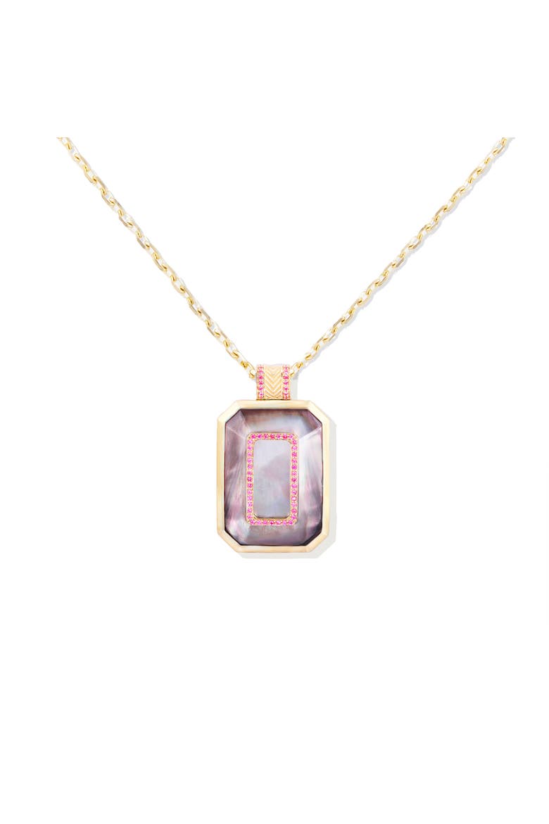 Spark Emerald Cut Pendant Necklace, Main, color, Blk Mother of Pearl & Pnk Saph