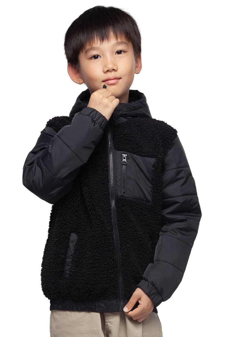 Kids' Hooded Fleece Hybrid Jacket, Main, color, Black