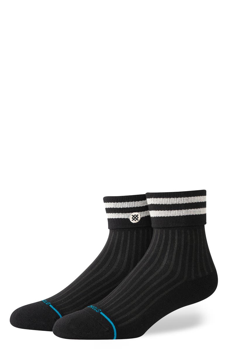 Stance Stripe Roll Cuff Quarter Socks, Main, color, Black