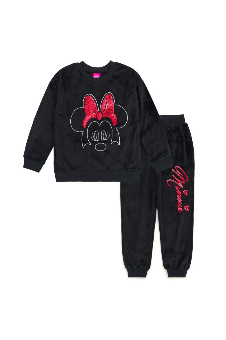 Minnie Mouse Velour Sweatshirt & Pants Set, Main, color, Black