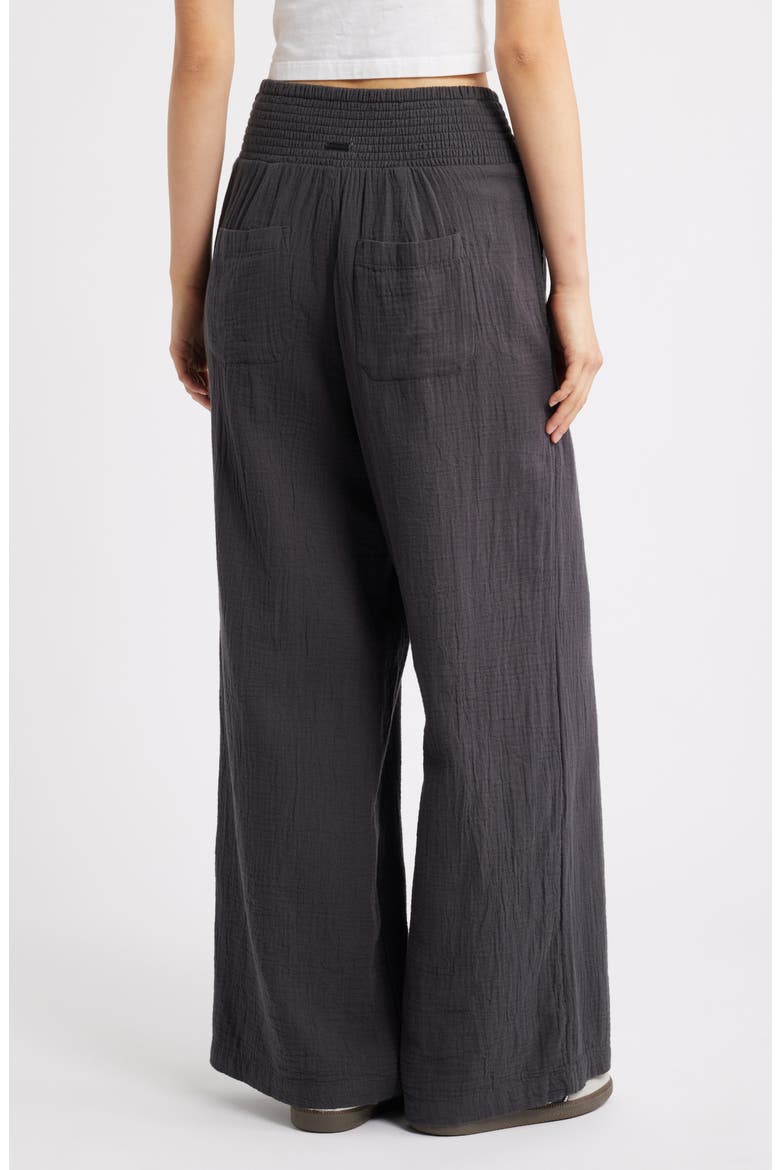 New Waves Smock Waist Cotton Gauze Pants, Alternate, color, BLACK SANDS
