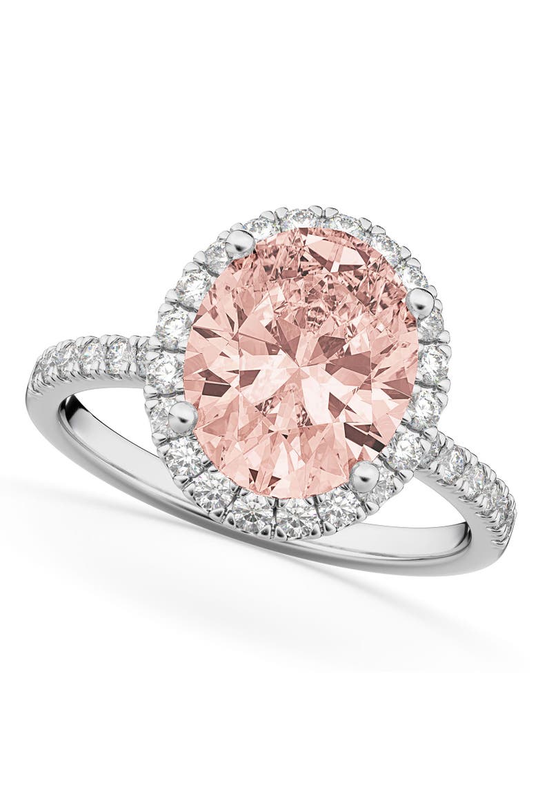 Oval Cut Halo Morganite & Diamond Engagement Ring 14K White Gold 2.81ct, Main, color, 2.81ct/White Gold