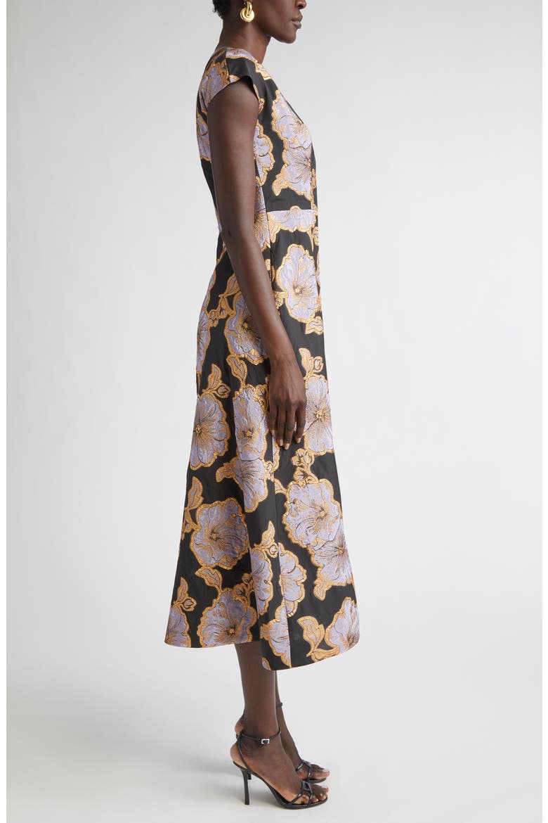 Vida Poppy Floral Jacquard A-Line Dress, Alternate, color, BLACK/ HYDRANGEA MULTI