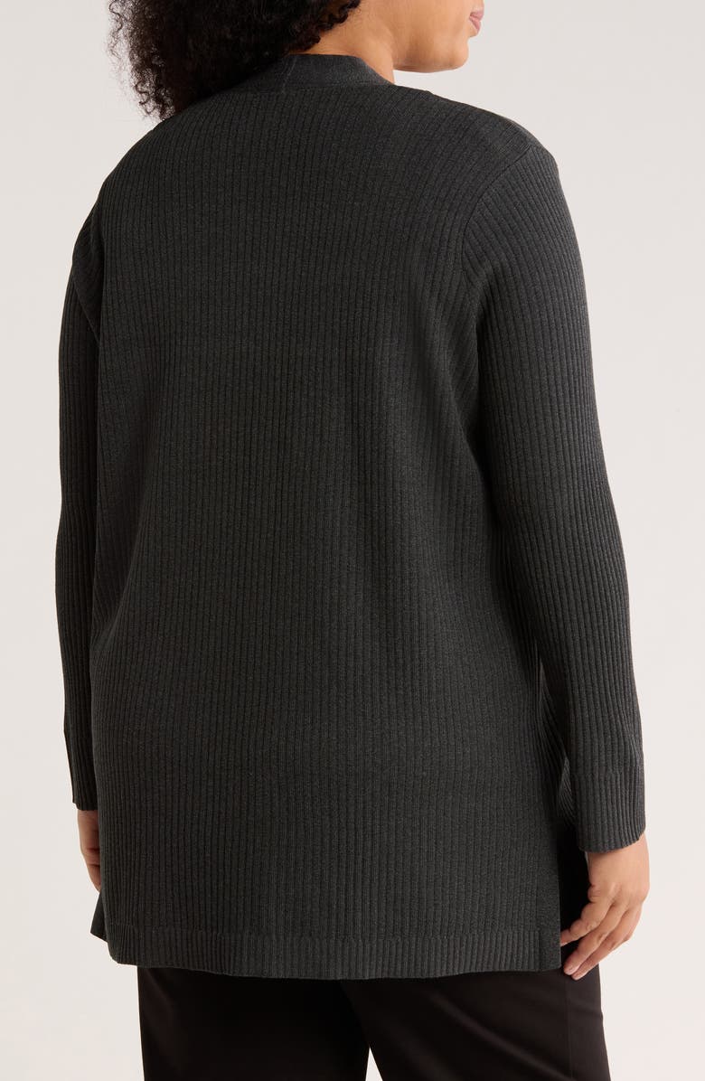Jones New York Sutton Open Front Rib Cardigan, Alternate, color, Dark Heather Grey