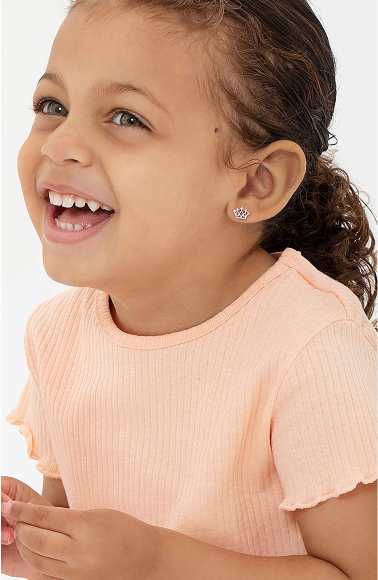 In Season Jewelry 5 Point Cubic Zirconia Crown Earrings, Alternate, color, Silver