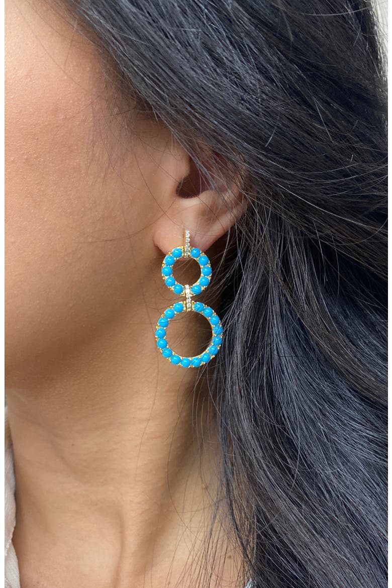 Turquoise Cabochon & Diamond Circle Drop Earrings, Alternate, color, TURQUOISE