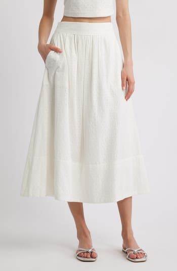 【OJOS】 String Hole Midi Skirt / White PAIGE Ojai Eyelet Maxi Skirt | Nordstrom