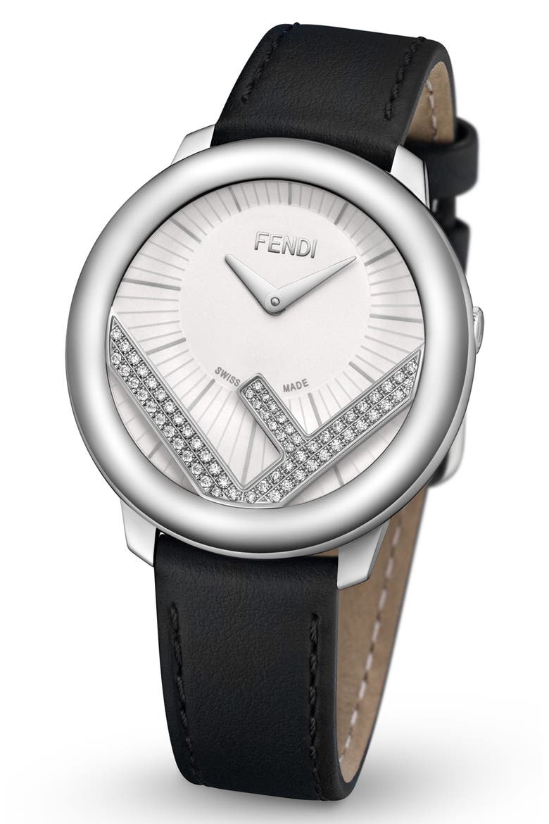 Run Away Diamond Leather Strap Watch, 36mm, Alternate, color, BLACK/ WHITE/ SILVER