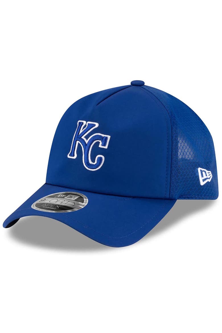 Men's New Era Royal Kansas City Royals 2026 Batting Practice Apex 9FORTY Adjustable Trucker Hat, Main, color, Royal