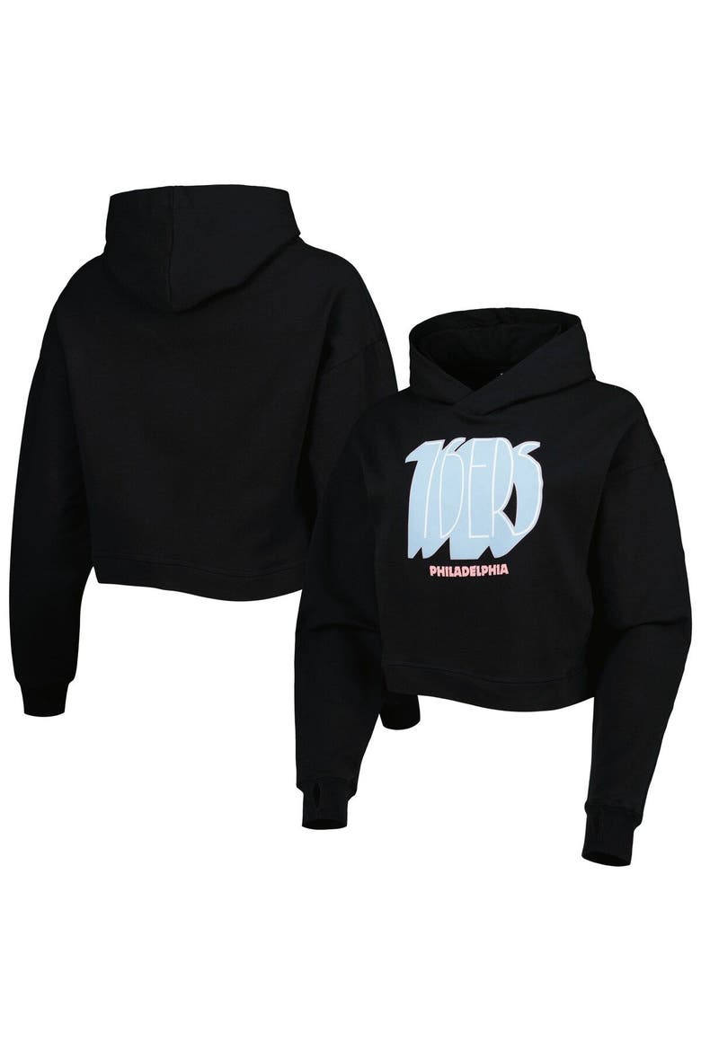 Women's Lusso Black Philadelphia 76ers Layla World Tour Cropped Pullover Hoodie, Main, color, Black
