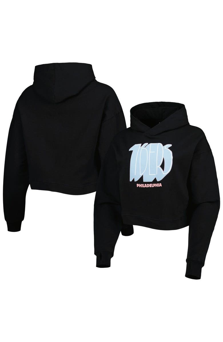 LUSSO Women's Lusso Black Philadelphia 76ers Layla World Tour Cropped Pullover Hoodie, Main, color, Black