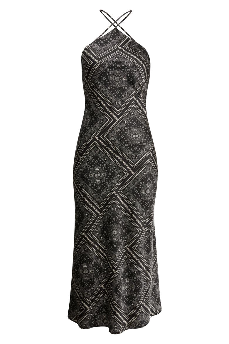Tate Bandana Print Midi Dress, Alternate, color, BLACK/ IVORY