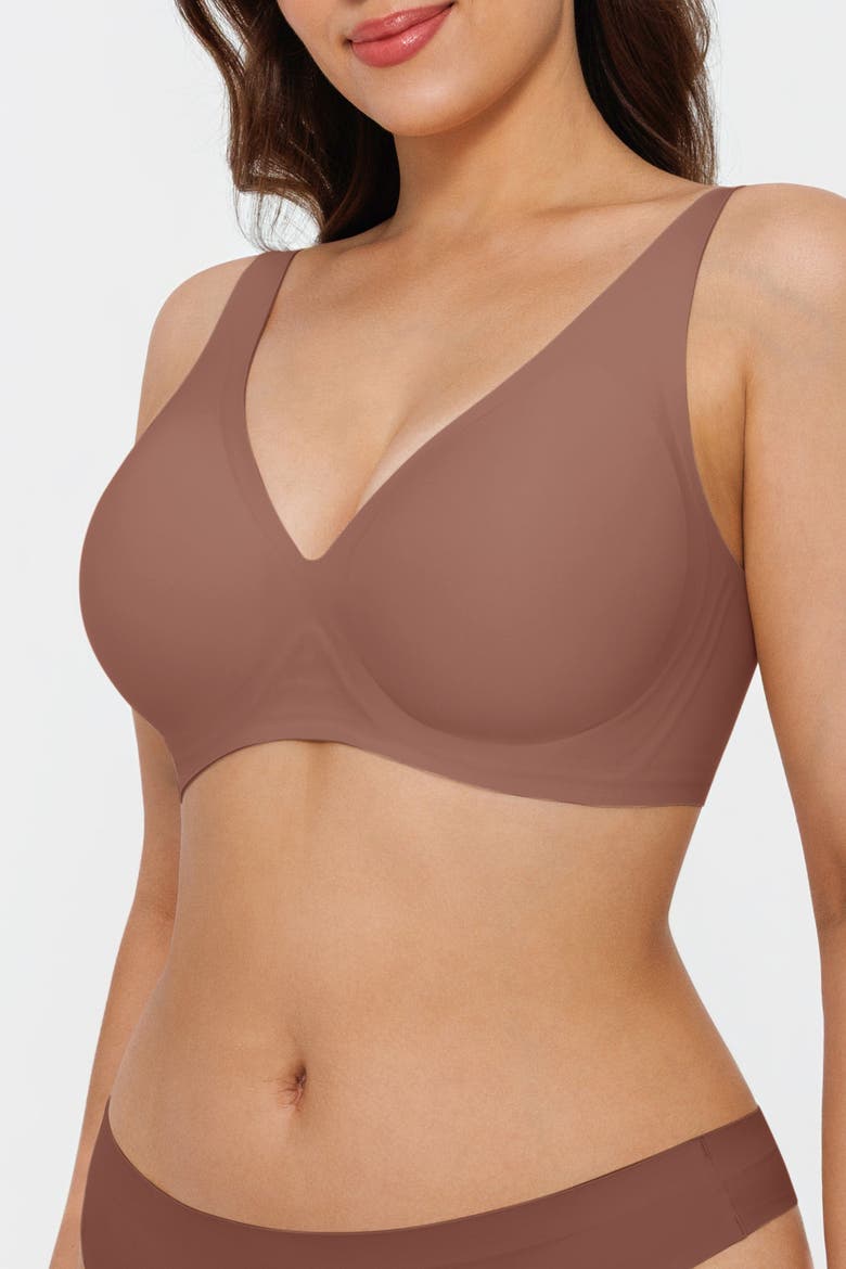Seamless Wireless Jelly Minimizer Everydaywear Bra, Alternate, color, Mocha Brown