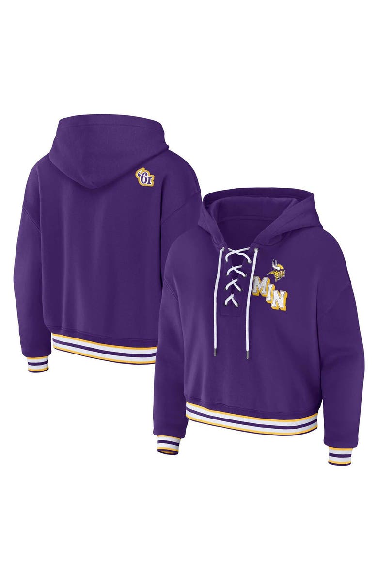 WEAR by Erin Andrews Women's WEAR by Erin Andrews Purple Minnesota Vikings Plus Size Lace-Up Pullover Hoodie, Main, color, 
