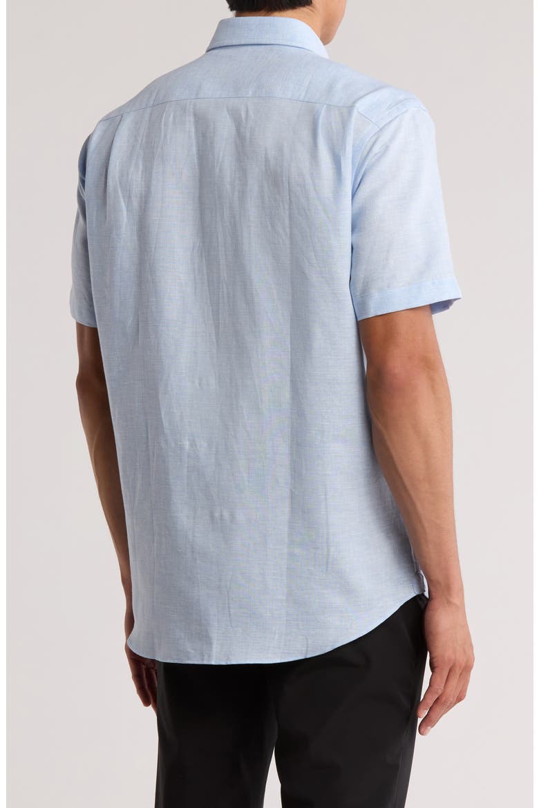 Short Sleeve Linen & Cotton Sport Shirt, Alternate, color, SKY