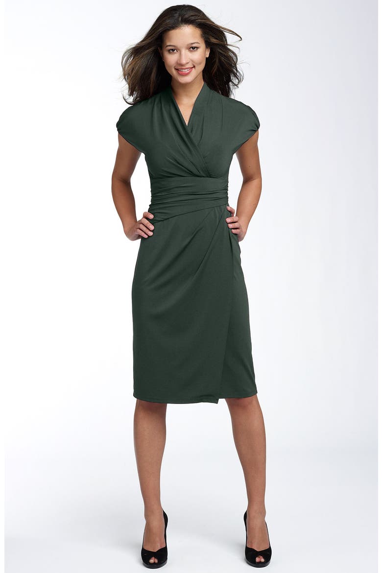 Ivy & Blu Ruched Faux Wrap Dress, Main, color, HEMLOCK