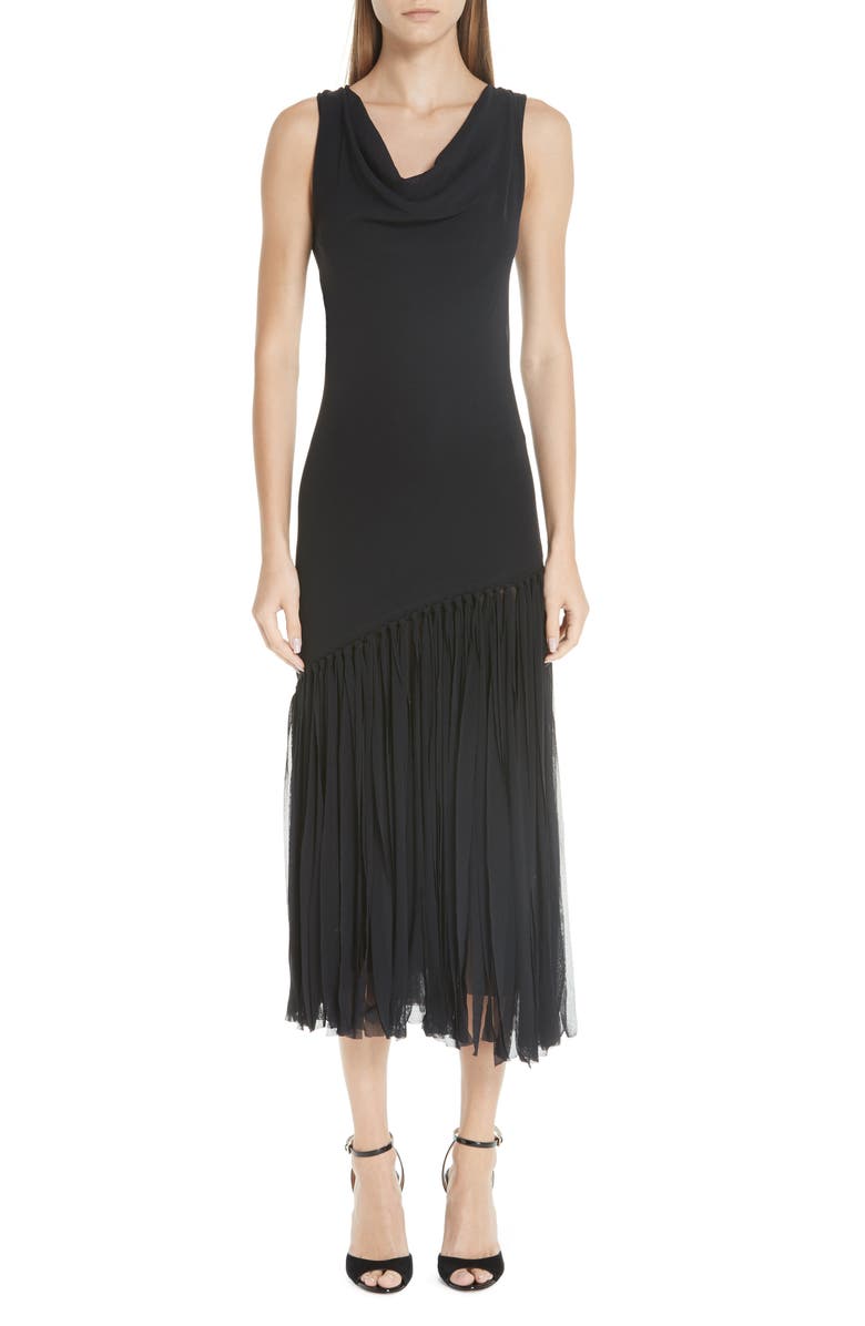 Fuzzi Tulle Fringe Midi Dress, Main, color,