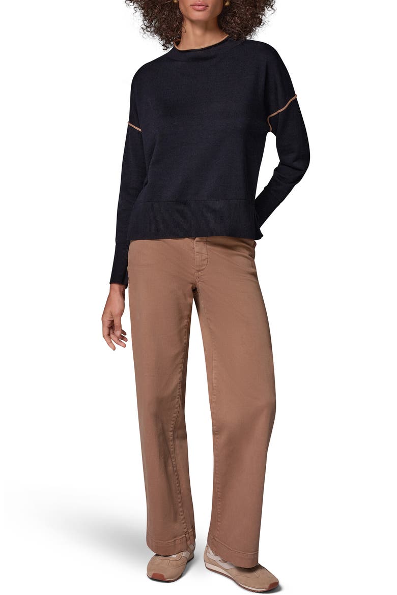 Contrast Trim Mock Neck Cotton Sweater, Alternate, color, BLACK/ CAME