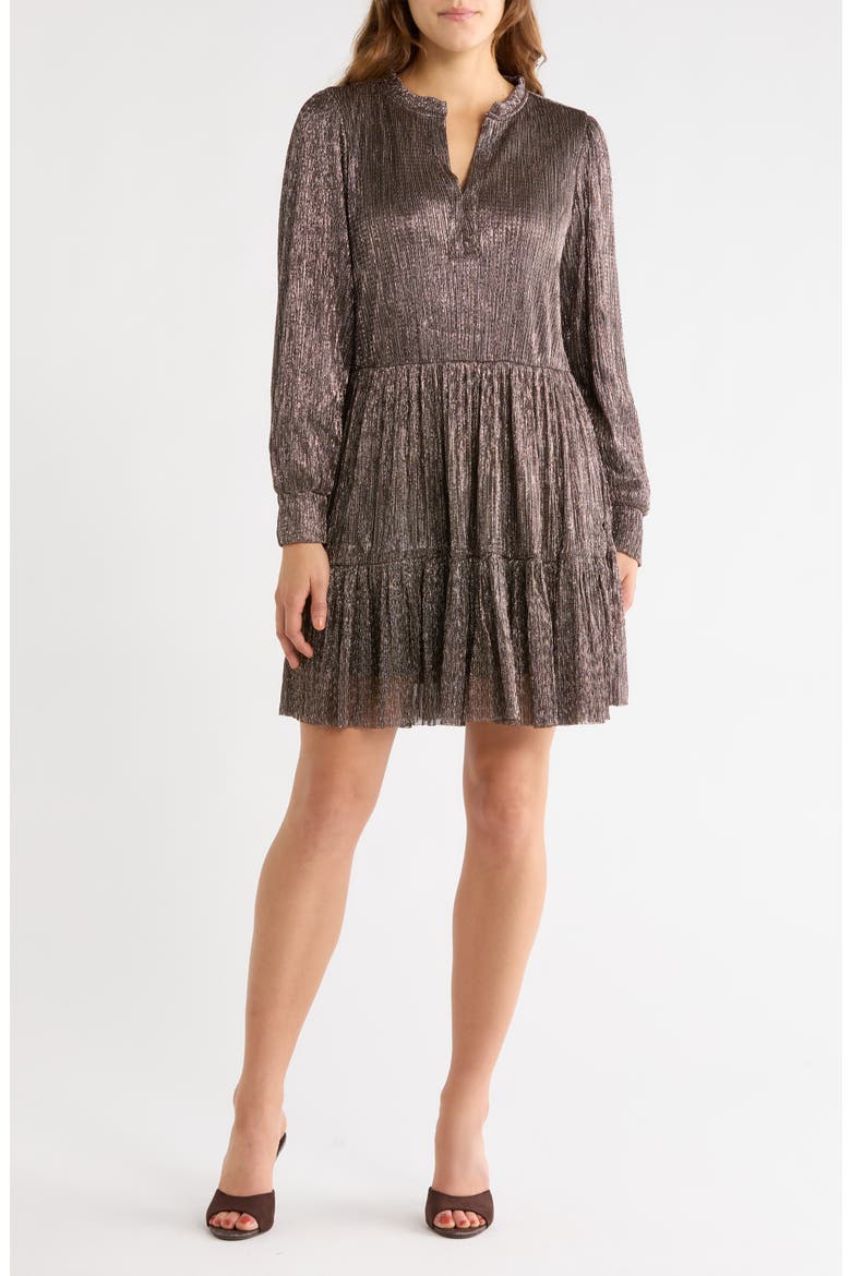 Metallic Babydoll Dress, Main, color, BRONZE