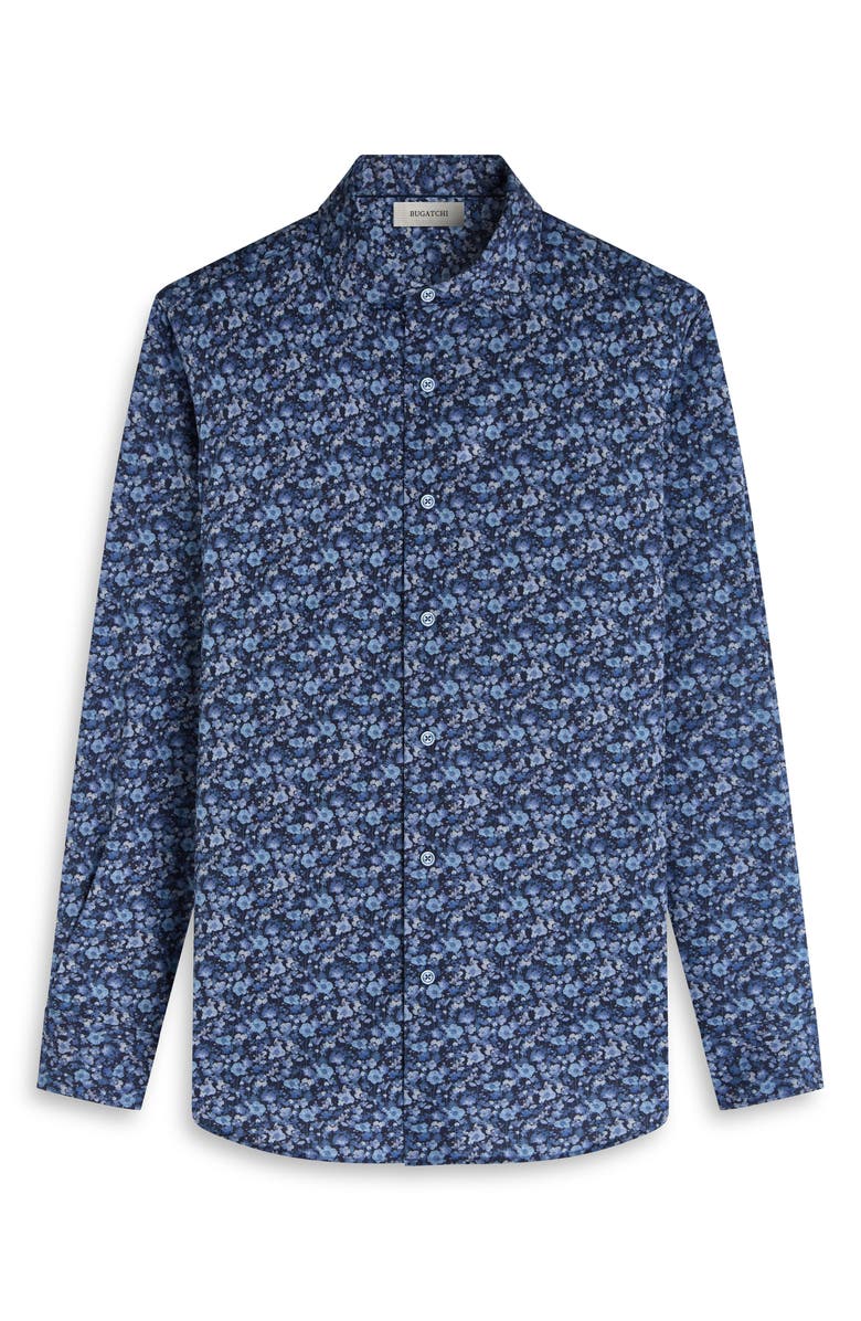Bugatchi Axel Trim Fit Floral Stretch Cotton Button-Up Shirt, Alternate, color, Cobalt