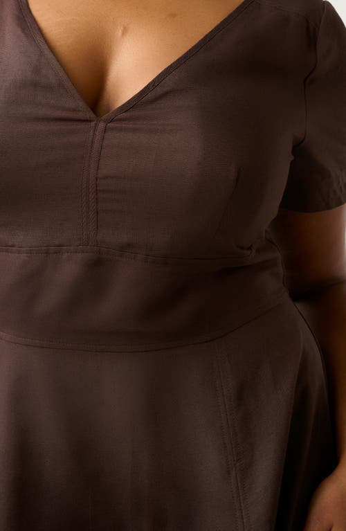 Estelle Akira Linen Blend Fit & Flare Midi Dress In Brown