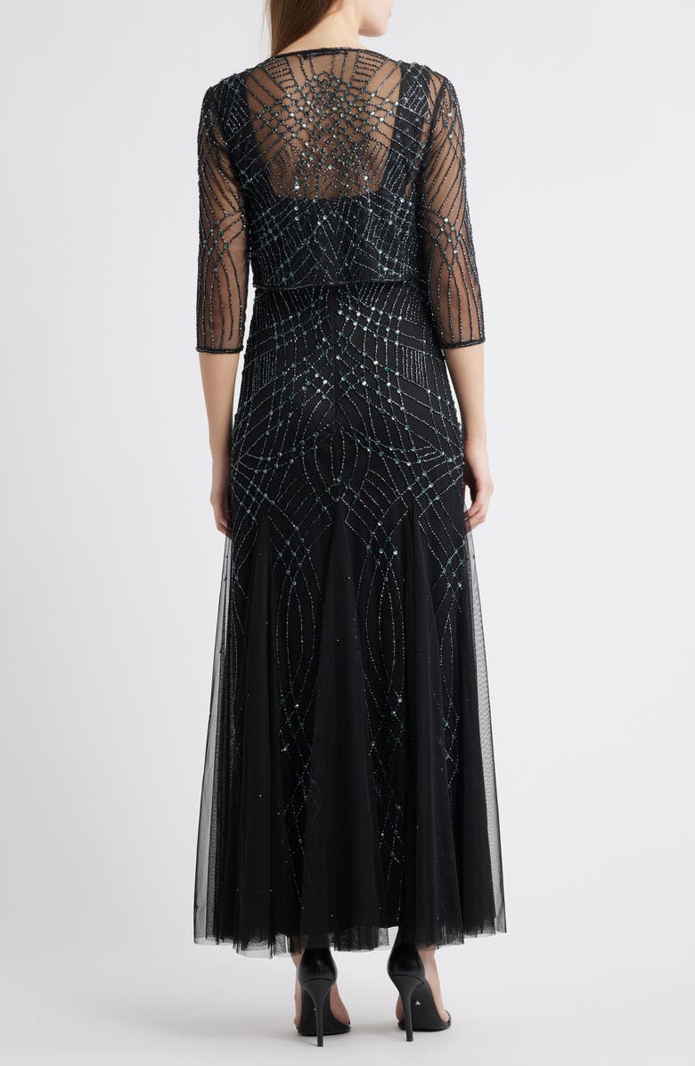 Pisarro Nights Beaded Gown with Long Sleeve Jacket, Alternate, color, Black/ Gunmetal