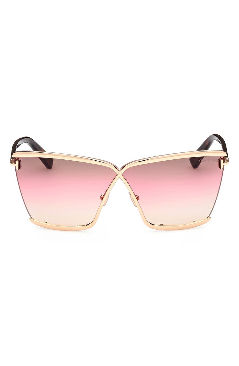 TOM FORD Elle 71mm Gradient Square Sunglasses, Main, color, Shiny Rose Gold / Brown