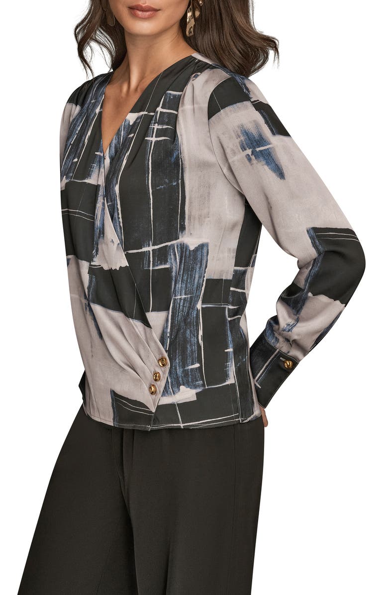 Donna Karan New York Print Faux Wrap Top, Alternate, color, Vapor Multi