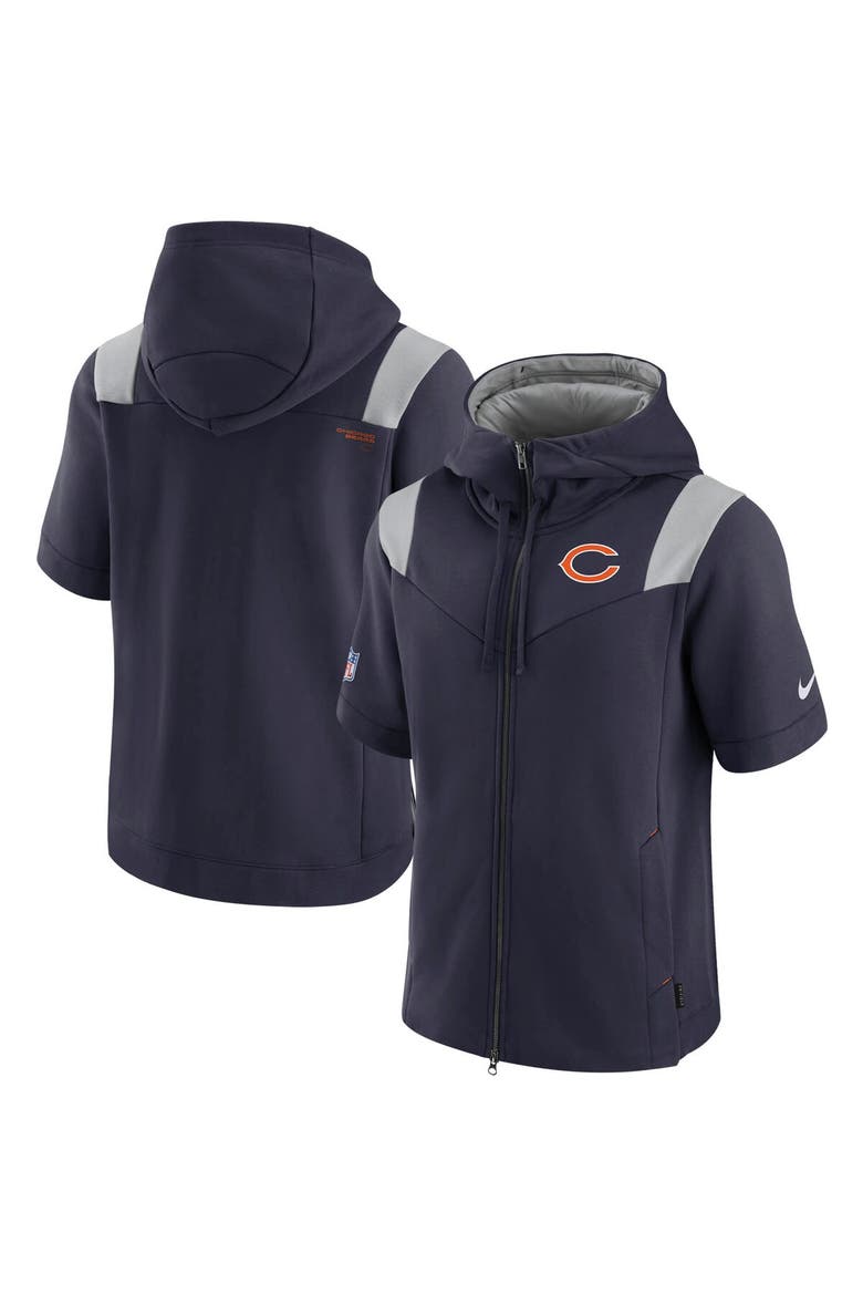 Men's Nike Navy Chicago Bears Sideline Showout Short Sleeve Full-Zip Hoodie, Main, color, Navy