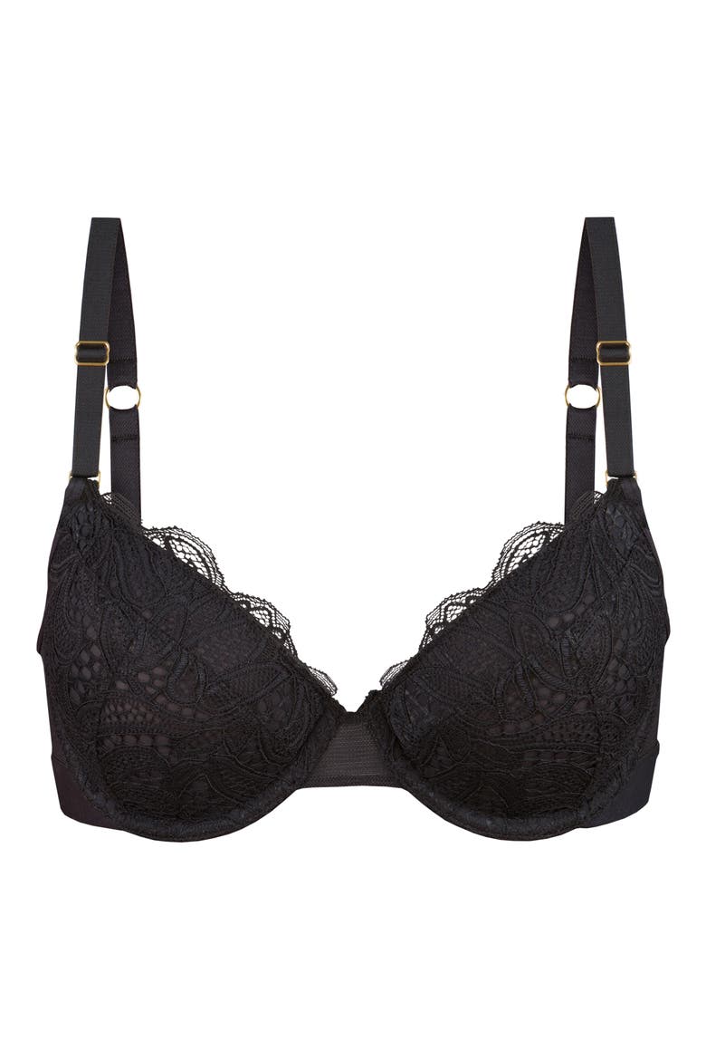 The Lace T-Shirt Underwire Bra, Alternate, color, JET BLACK
