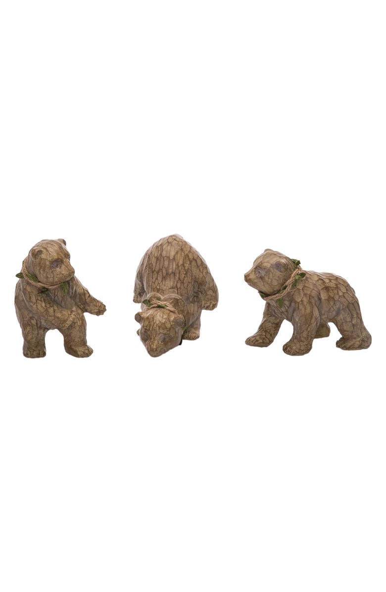Transpac Resin Wood Carved Bear Figurine Set of Christmas Decorations, Main, color, Brown