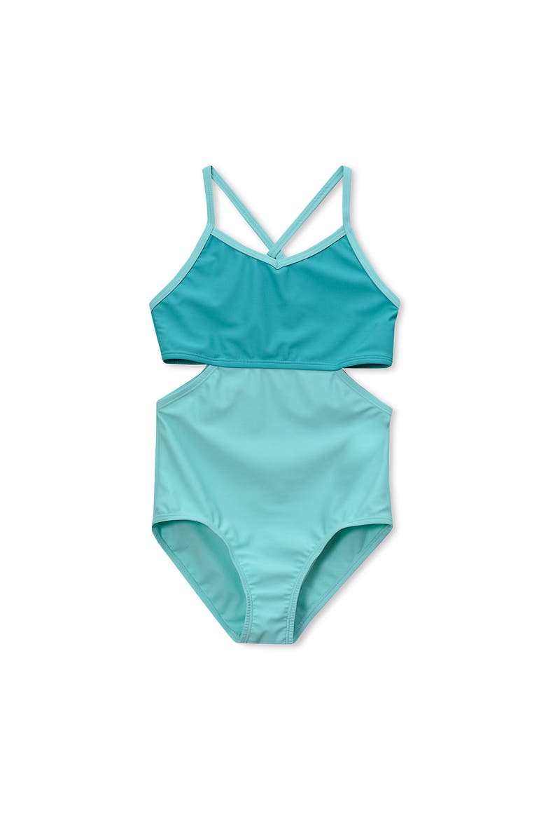 Girls Wrap Seersucker One Piece Swimsuit, Alternate, color, Ceramic Blue Colorblock