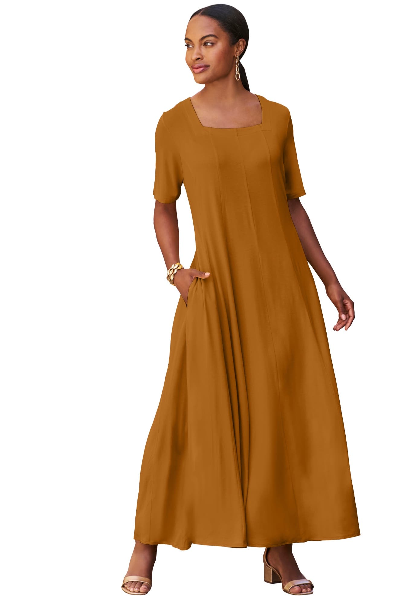 Jessica London Square Neck Maxi Dress In Brown | ModeSens