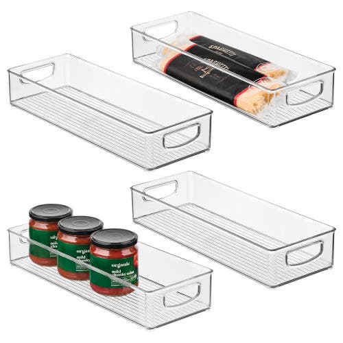 Basic Plastic Stackable Pantry Bin With Handles, Set Of 4, Clear, Made In Transparent