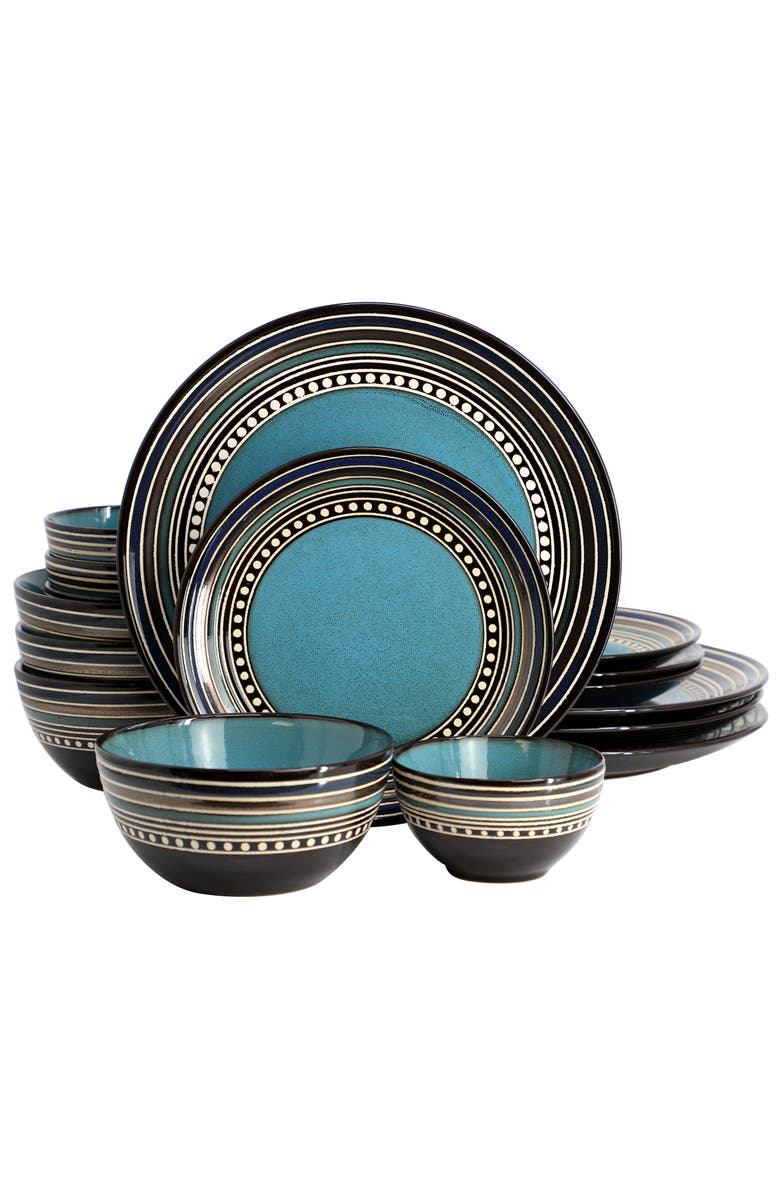 Gibson Cafe Versailles 16 Piece Double Bowl Dinnerware Set -, Main, color, Blue